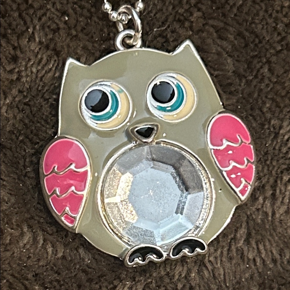 Owl Pendant Necklace with Pink Wings - Picture 2 of 3